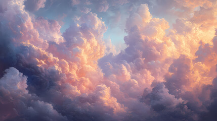 Wall Mural - ethereal cloudscape with soft billowing pastel clouds in shades of pink lavender and peach dreamy sk
