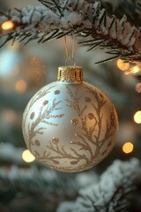 Poster - A white ornament hanging from a Christmas tree, perfect for holiday decoration or illustration