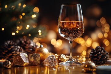Aufkleber - A glass of red wine sits alone on a wooden table, with a rustic background