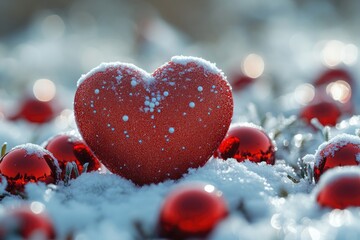 Aufkleber - A bright red heart decorated with red Christmas ornaments, perfect for holiday greeting cards or festive social media posts
