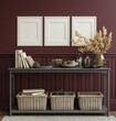 © B8stock - Stylish Home Interior with Console Table, Dried Flowers, and Blank Frames