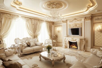 Poster - A warm and inviting space with comfortable seating and a crackling fire