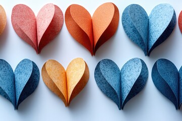 Poster - A collection of bright and cheerful paper hearts arranged on a white background