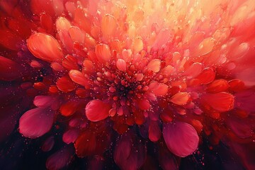 Aufkleber - A close-up view of a bright red flower set against a dark, black background