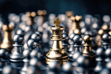 Poster - A detailed view of a chess piece on a wooden board
