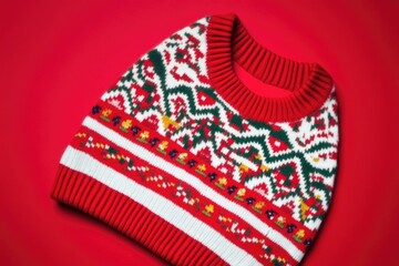Aufkleber - A red sweater with a unique pattern, perfect for casual wear or as a prop
