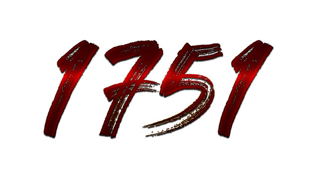 3D blood red number design of 1751 on white background.