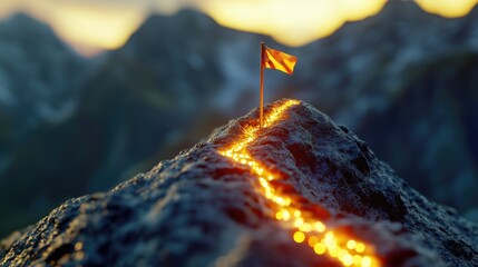 Aufkleber - A small flag on top of a mountain with scenic landscape view
