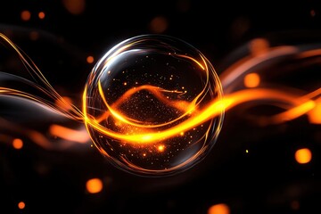Poster - A glowing orb with dynamic orange and white lines on a dark background.