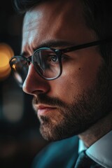 Aufkleber - A businessman dressed in suit and glasses looks away from camera
