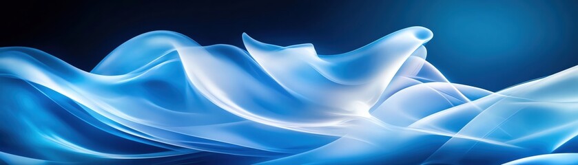 Poster - A mesmerizing wave of blue smoke and light flowing gracefully across a dark background.