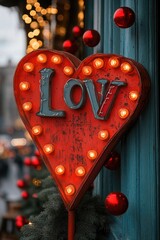 Poster - A heart-shaped sign with the word 'love' on it