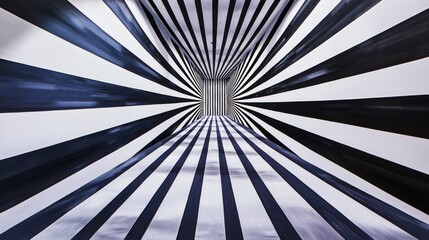 Aufkleber - Dynamic perspective of black and white stripes artistic installation indoor abstract symmetrical visual impact