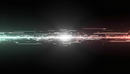 Poster - Abstract neon light waves and particles glowing on a dark background