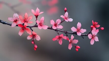 Poster - A close-up shot of a tree branch featuring pink flowers