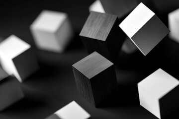 Poster - A collection of small black and white cubes arranged on a table