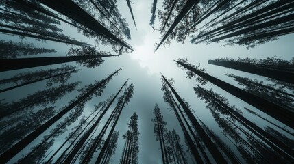 Aufkleber - Mysterious forest canopy enchanted woods nature photography misty atmosphere low angle view surrealism concept