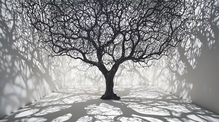 Aufkleber - Shifting shadows of a tree in a minimalist space artistic display modern studio abstract conceptual art