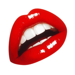 Aufkleber - Vibrant red lips with glossy finish, isolated on white background, showcasing bold and striking appearance. image highlights smooth texture and shine of lip color