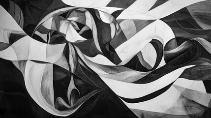 Aufkleber - Dynamic abstract art vanishing outlines in monochrome artistic creation studio environment unique perspective