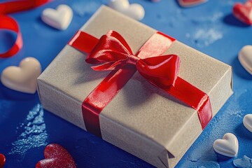 Aufkleber - A small gift box wrapped with a red ribbon and topped with a bow, ideal for birthday or holiday presents