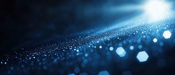 Poster - Captivating blue light beams create a mesmerizing abstract background with shimmering details.