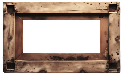 Aufkleber - rustic, textured wood photo frame with weathered appearance, isolated on white background, showcasing its natural grain and vintage charm