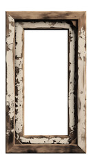 Poster - distressed wood photo frame with rustic, vintage look, isolated on white background. frame features peeling paint and weathered texture, adding character and charm