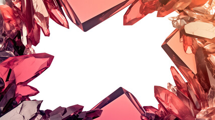 Poster - vibrant arrangement of red and pink crystals forms striking frame on white background, creating captivating and elegant visual. geometric shapes and translucent textures add depth and intrigue