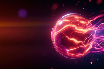 Poster - Futuristic glowing sphere with vibrant energy trails against a dark background.