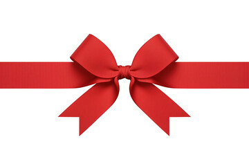 Poster - vibrant red ribbon with heart shaped bow is elegantly tied, isolated on white background, perfect for gift wrapping or decoration. PNG transparent