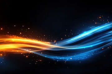 Poster - Vibrant waves of orange and blue light flow elegantly against a dark background.