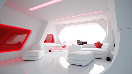 Poster - A white room with chairs and a good view. Futuristic business room, for work and meetings
