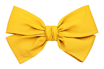 Poster - vibrant yellow bow with textured polka dot pattern, isolated on white background, exudes cheerful and playful vibe. Perfect for gift wrapping or decorative purposes. PNG transparent