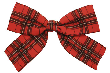 Poster - vibrant red plaid bow with classic tartan pattern is isolated on white background, showcasing its elegant design and festive appeal. PNG transparent