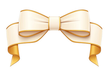 Poster - Cream ribbon with classic bow isolated on white background, featuring elegant gold trim and smooth texture, perfect for gift wrapping or decoration. PNG transparent