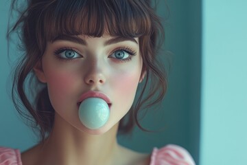 A close-up shot of a woman with a gummy in her mouth, possibly enjoying a sweet treat