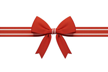 Poster - Red ribbon with striped bow isolated on white background, perfect for gift wrapping or festive decorations. vibrant color and elegant design add touch of celebration. PNG transparent