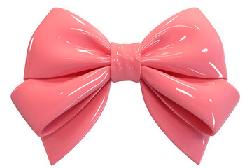 Poster - Glossy pink decorative bow with shiny ribbon isolated on white background, perfect for gift wrapping or festive decorations. PNG transparent