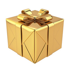 Aufkleber - shiny gold gift box with decorative bow, isolated on white background, exudes elegance and luxury, perfect for special occasions and celebrations. PNG transparent