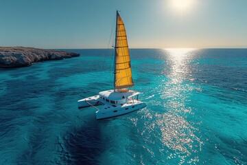 Poster - A catamaran sailing through calm waters of the open ocean