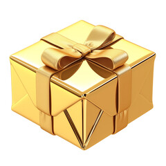Aufkleber - shiny gold gift box with luxurious ribbon is isolated on white background, creating elegant and festive appearance perfect for celebrations and special occasions. PNG transparent