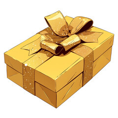 Aufkleber - glittery gold gift box with shiny ribbon, isolated on white background, exudes elegance and festivity, perfect for special occasions and celebrations. PNG transparent