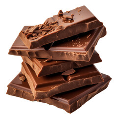 Aufkleber - Stack of rich chocolate bark with smooth texture and scattered shavings, isolated on white background. Perfect for dessert lovers and culinary presentations