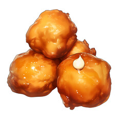 Aufkleber - Golden, crispy fritters with glossy glaze and dollop of cream on top, isolated on white background, showcasing their delicious texture and inviting appearance