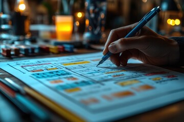 Poster - A person is writing on a piece of paper with a pen