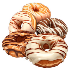 Aufkleber - variety of crullers with different icing flavors are stacked on white background, showcasing their delicious and tempting appearance
