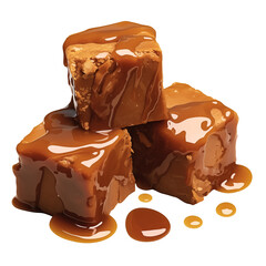 Aufkleber - Rich, creamy fudge drizzled with smooth caramel, isolated on white background, showcasing its decadent texture and sweet allure. Perfect for dessert lovers