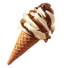 Aufkleber - Delicious vanilla and chocolate swirl ice cream cone with crispy waffle cone isolated on white background, perfect for summer treats and dessert lovers