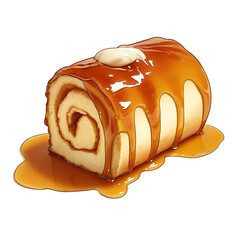 Aufkleber - delicious jelly roll covered in rich caramel sauce, isolated on white background, showcasing its sweet and indulgent appeal. Perfect for dessert lovers